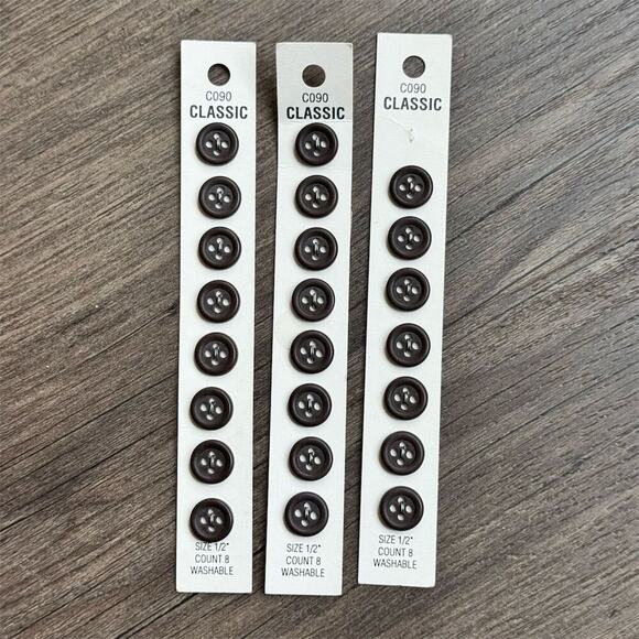 NEW Vintage Slimline 1/2" Black 4 Hole Flat Round Sewing Buttons On Card 23 Pack - Picture 1 of 4